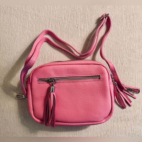 Alexandra De Curtis Genuine Italian Leather Pink Crossbody with Tassels. NEW - Picture 2 of 7